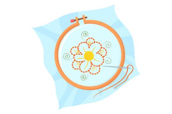 Embroidery Cartoon Icon. Flower on Sewin