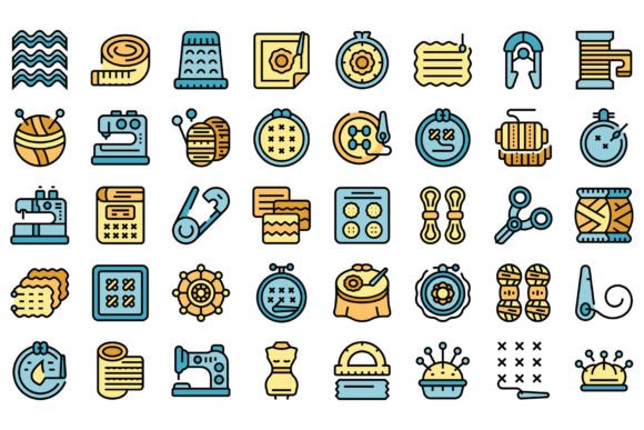 Review: Embroidery Class Icons Set Vector Flat for Holiday Collections
